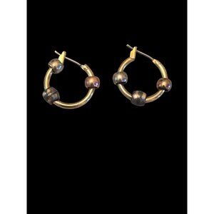 Vintage Beaded  Hoop Earrings With Mixed Metal Beads